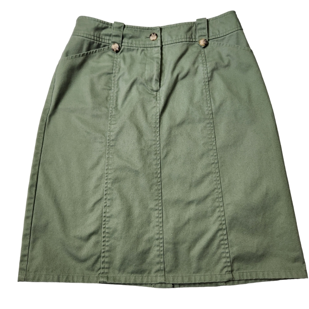 Y2K Appleseeds Petites Midi Skirt Size 8P Green A-Line Pockets
